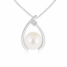 ANGARA Freshwater Pearl Wishbone Pendant with Diamond in 14K Gold (AAA Size-8) - £416.65 GBP