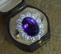 Stunning 2.85ct Amethyst &amp; Diamond 18K Two Tone Gold Over Cluster Cocktail Ring - £77.85 GBP