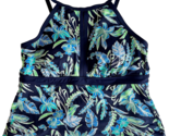 Lands&#39; End Navy Blue w Green Floral  Halter Shelfbra Swimsuit Top Size 22W - £26.26 GBP