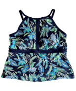 Lands&#39; End Navy Blue w Green Floral  Halter Shelfbra Swimsuit Top Size 22W - £26.22 GBP