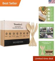 100% Bamboo Cutlery Set - 600 Biodegradable Utensils 300 Forks, 150 Spoo... - $68.26