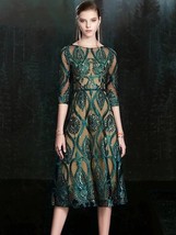 New Banquet Elegant Green Evening Dress Vintage Sequins Appliques Shining Long P - £166.82 GBP