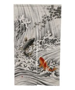 Japanese Noren Curtain Tapestry Feng Shui Two Koi Fishes In Waterfall 59... - $66.99
