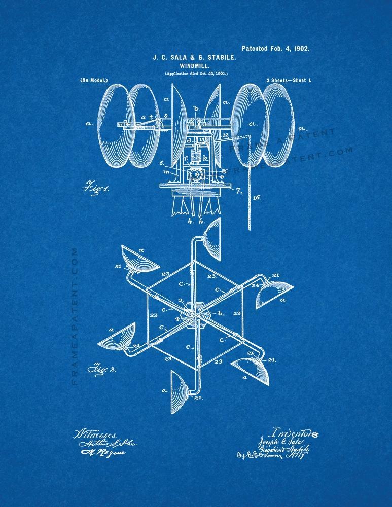 Windmill Patent Print - Blueprint