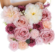 Rose Artificial Flowers Combo Fake Flowers Pink Roses Silk, Champagne Pink - £14.09 GBP