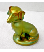 Zsolnay Green Eosin Pottery Dachshund Sitting Dog Figurine Hungary 3&quot; Tall - $64.35