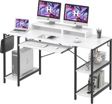 White Desk With Keyboard Tray, 55 Inch Desk With Storage, Simple To Assemble - £153.93 GBP