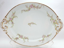 Wm Guerin Oval Platter 11.25&quot; White Limoges Porcelain Pink Floral Gold Trim - £71.34 GBP