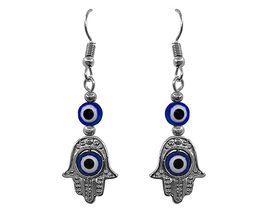 Double Evil Eye Bead Metal Hamsa Hand Charm Dangle Earrings - Nazar Fashion Jewe - £11.86 GBP