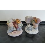 Christmas Bears Flocked Figurines Ceramic Fuzzy Decorating Santas letter - £10.21 GBP