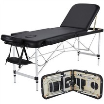 84In Portable Massage Table Aluminium 3 Fold Lashing Table Bed Adjustable Black - £144.67 GBP