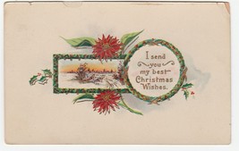 Vintage Postcard Christmas Poinsettias Snow Scene Gel Card Printed in Ge... - £5.43 GBP