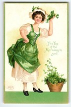 St Patrick&#39;s Day Postcard Ellen Clapsaddle Irish Women With Clovers 1910 Emboss - £9.68 GBP