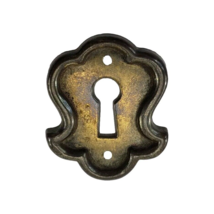 1986 Antique Cast Brass Skeleton Keyhole Round Cover Escutcheon Hardware - $17.77