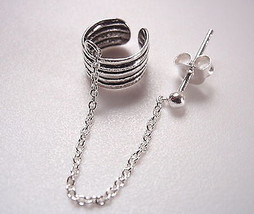 Concentric Bands Ear Cuff with 1.5mm Ball Stud 925 Sterling Silver  - £3.22 GBP