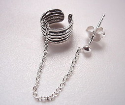 Concentric Bands Ear Cuff with 1.5mm Ball Stud 925 Sterling Silver  - £3.09 GBP