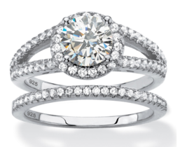 Round Cz Halo Engagement 2 Ring Set Band Platinum Sterling Silver 6 7 8 9 10 - £94.38 GBP