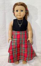 3-PC Xmas Outfit Clothes For 18&quot; Doll Dress, Headband &amp; Necklace Black Red Plaid - £12.65 GBP