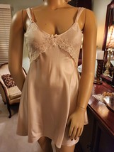 Flora Sz L Shiny Bridal Pink Satin Glam Nightgown Feminine &amp; Romantic La... - £14.21 GBP