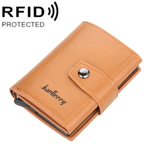 Automatic Pop-Up Card Wallet Buckle Metal Aluminum Shell Card Holder(Brown)