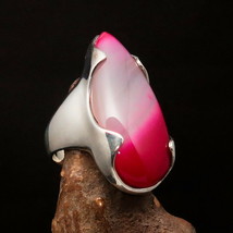 Artistic Sterling Silver Ring with pear shaped pink Agate Cabochon Size 10 - £55.47 GBP