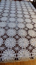 Vintage Handmade Crochet White color Lace Tablecloth 78&quot; x 78&quot; Flower Star net - £173.69 GBP