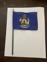 New Maine State Mini Desk Flag - Black Wood Stick Gold Top 4” X 6” - $8.00