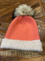  Women&#39;s Norla Canada Handmade Soft Knit Winter Beanie Hat Orange Pom Pom  - £11.87 GBP