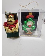 2004 Vintage Frog Prince 4&quot; Hand Crafted Glass &amp; Frog King In Box Ornaments - $20.00