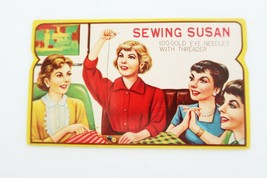 Vintage Sewing Susan needle book gold eye nickel plate needles with threader - £15.72 GBP