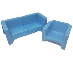 VINTAGE 1973 MATTEL BARBIE DREAM HOUSE FURNITURE BLUE COUCH &amp; CHAIR PLAS... - $23.75