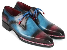 Paul Parkman Mens Shoes Derby Blue Purple Welted Cap-Toe Handmade 8508-PBL - £622.05 GBP