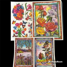 VTG Flowers Stained Glass Static Cling Window Decorations Super Signs 3 ... - $13.85