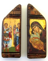 Set of 2 Magnet Wooden Greek Christian Orthodox Wood Icon of Virgin Mary and ... - £9.89 GBP