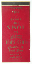 Tom&#39;s Grill - Ames, Iowa Restaurant 30 Strike Matchbook Cover IA Matchcover Dale - £1.38 GBP