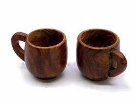 Wooden Tea &amp; Coffee Cups Mugs Set of 2 - 150 ml Approx - Wood - 2.5&quot; Dia Brown - £30.92 GBP