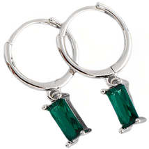 Anyco Earrings Sterling Silver Green Geometric Square 6 Colors Hanging Stud  - £17.62 GBP