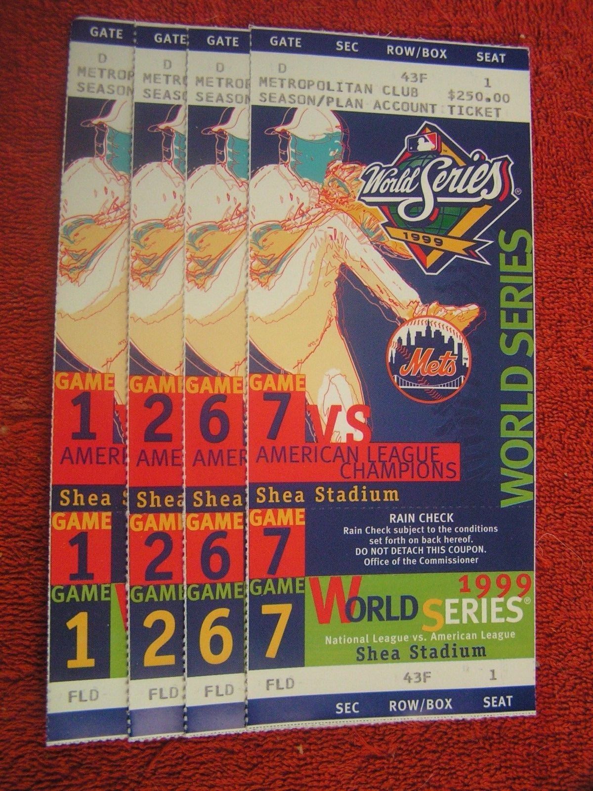 MLB New York Mets World Series Full Unused Ticket Stubs Games 1, 2, 6, 7 @ Shea - £3.08 GBP