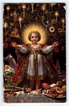 Christmas Postcard Ferd Wagner Germany Text Jesus As Child Tree Lit Candles - $45.00