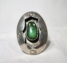 Vintage Sterling Silver Navajo Green Turquoise Concho Ring Size 7.25 K112 - £105.25 GBP