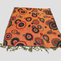 Pashmina Scarf Shrug Wrap Circles Fringe Orange Green Black Silk Blend Reversibl - £39.98 GBP