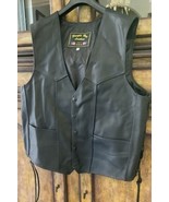 Vntg Purple Hog Leathers Black Leather PROTECTIVE RIDING Vest Size 46 Wo... - $652.21 CAD