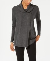 XL- JM Collection Dark Grey Faux Wrap Cowl Neck Sweater Charcoal Heather - £10.68 GBP