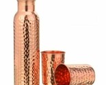 Copper Handmade Hammered Bottle For Ayurveda Health Benefits With 2Tumbler - $26.72