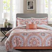 9 Piece Coral Medallion Comforter King Set All Over Beautiful Bohemian Floral - $136.61