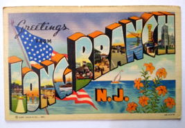 Greetings From Long Branch New Jersey Large Letter Postcard Linen Curt T... - £14.98 GBP