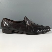 Vintage Florsheim Loafers Mens 9.5 C Polished Dark Brown Leather Horsebit Logos - £29.29 GBP