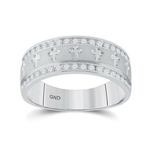 14kt White Gold Mens Round Diamond Wedding Cross Band Ring 1/2 Cttw - £980.61 GBP