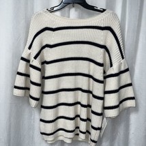 Loft Women&#39;s Sweater Ivory w/ Navy Blue Stripes Size Small - $28.71