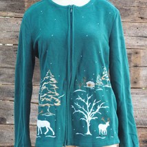 Holiday Editions Zip Up Fleece Ugly Christmas Sweater Size S - £25.01 GBP